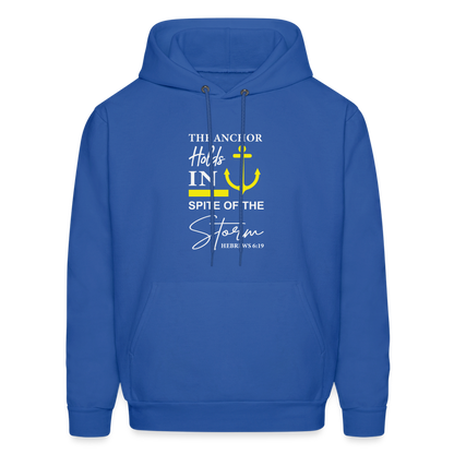 The Anchor Holds in Spit of the Storm Hoodie (Hebrews 6:19) - royal blue