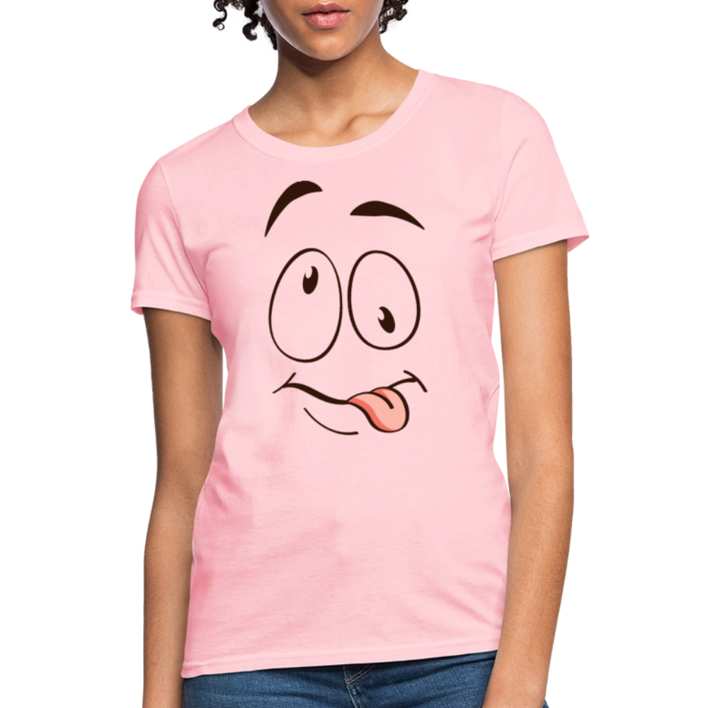 Silly Face Emotion with Tongue Women's Contoured T-Shirt - pink