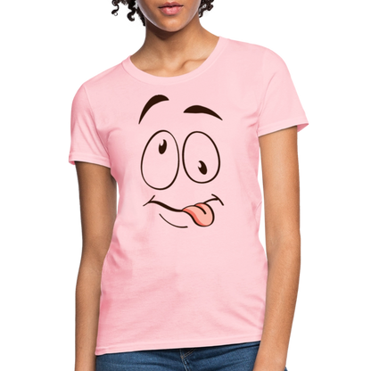 Silly Face Emotion with Tongue Women's Contoured T-Shirt - pink