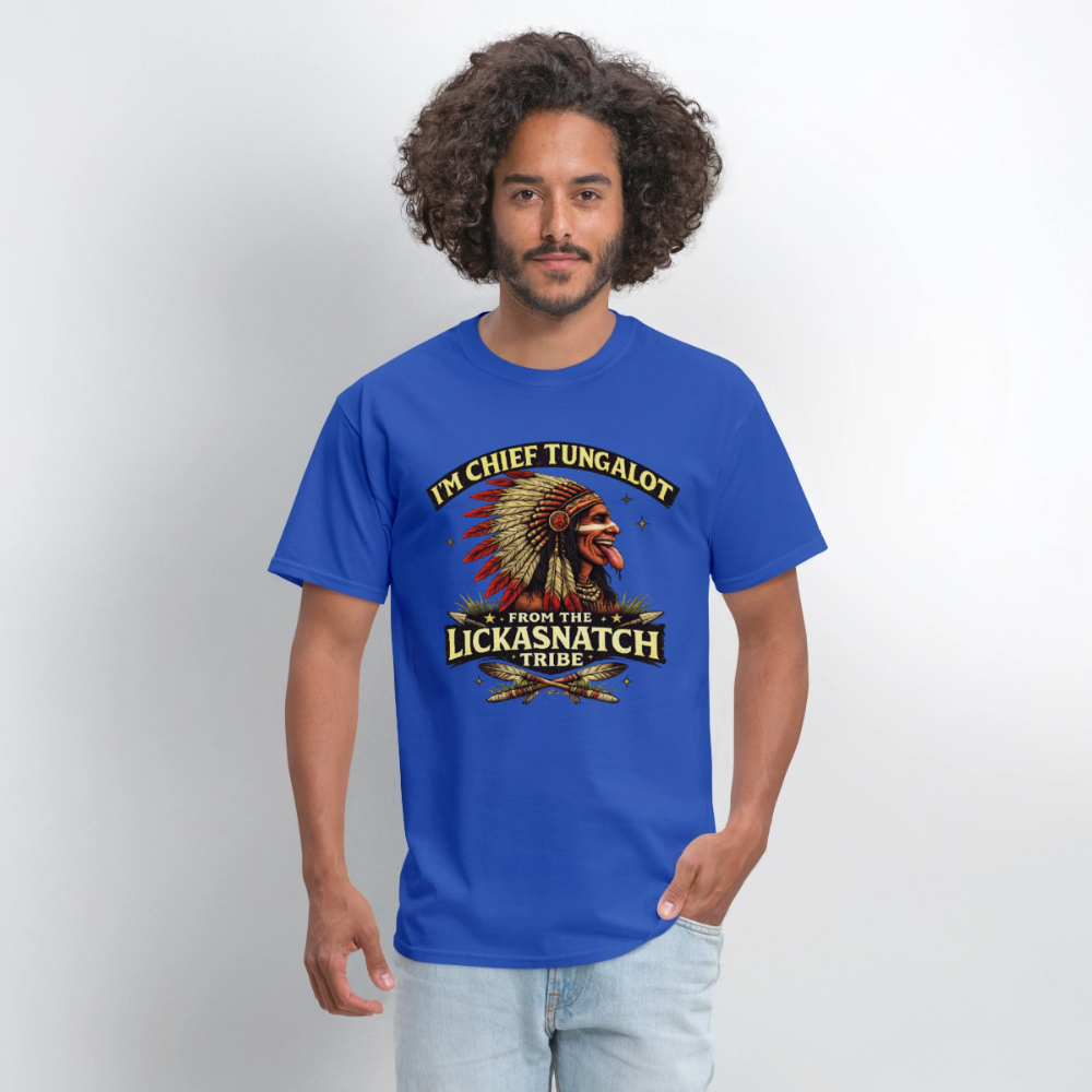 Chief Tungalot Lickasnatch Tribe Funny T-Shirt Color: White