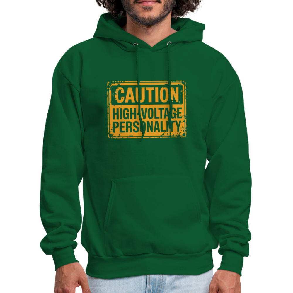 Caution High Voltage Personality Hoodie - forest green