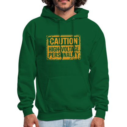 Caution High Voltage Personality Hoodie - forest green