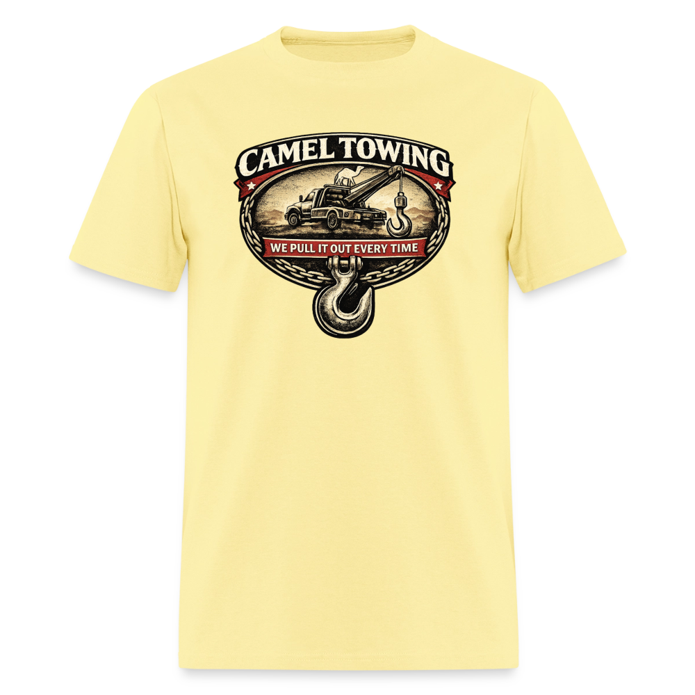Camel Towing Funny Adult Humor T-Shirt Color: Cornsilk