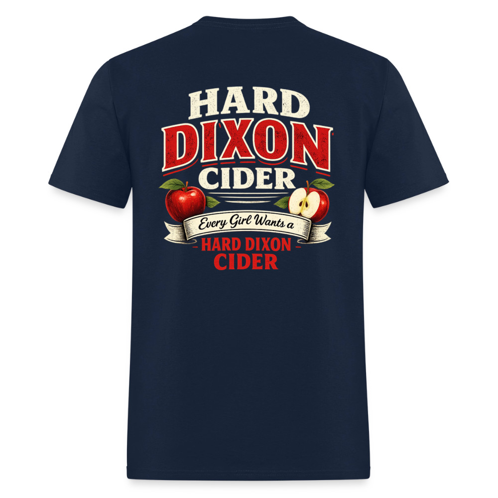 Hard Dixon Cider Funny Graphic T-Shirt (Front & Back Print) Color: Navy