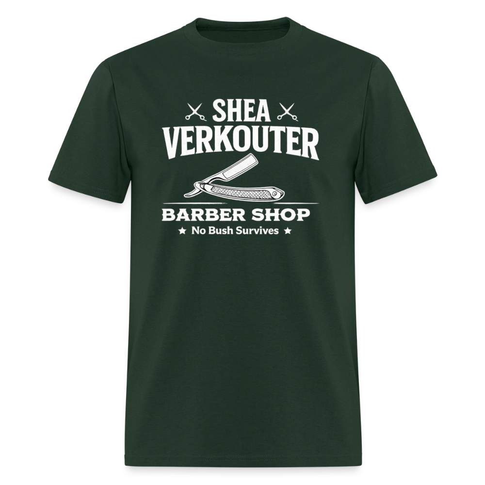 Shea Verkouter Barber Shop Funny Adult Humor T-Shirt Color: Forest Green