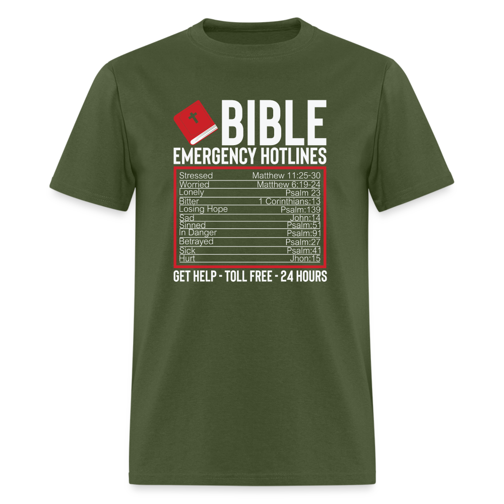 Bible Emergency Hotline (Scriptures) T-Shirt - military green