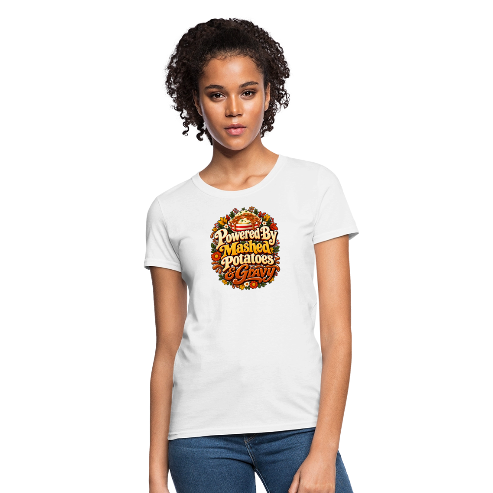 Powered by Mashed Potatoes & Gravy – Fall Floral Women’s T-Shirt - white