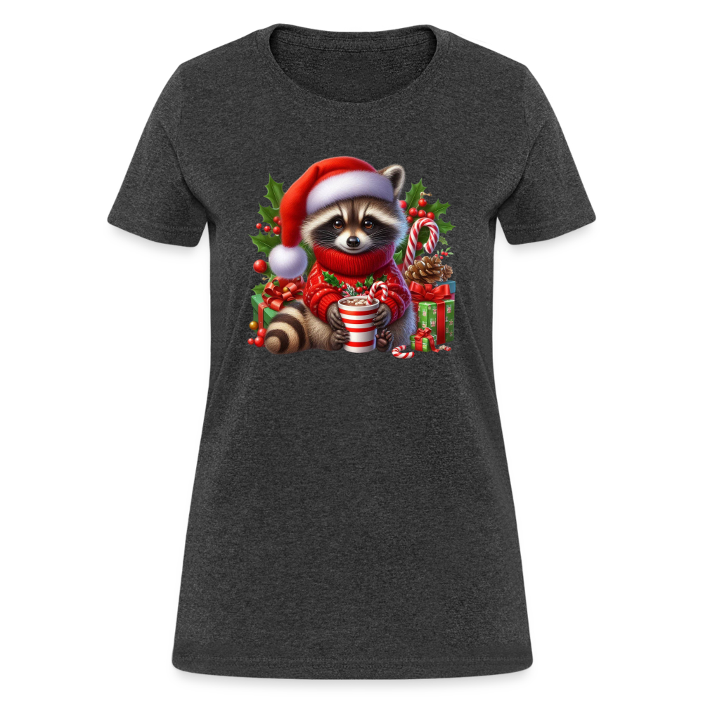 Christmas Cute Feral Raccoon Women's Contoured T-Shirt - heather black