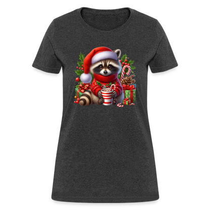 Christmas Cute Feral Raccoon Women's Contoured T-Shirt - heather black