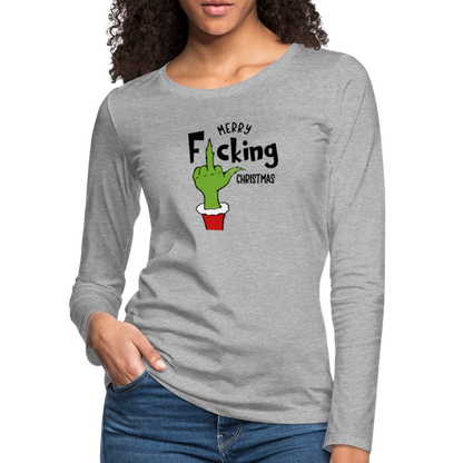 Merry F*cking Christmas Grumpy Middle Finger Women's Premium Long Sleeve T-Shirt - heather gray