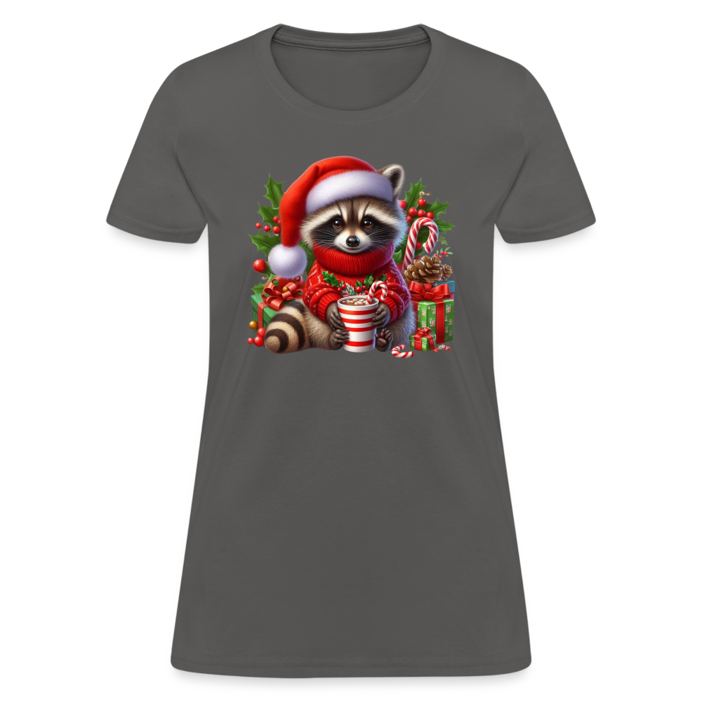 Christmas Cute Feral Raccoon Women's Contoured T-Shirt - charcoal