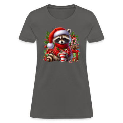 Christmas Cute Feral Raccoon Women's Contoured T-Shirt - charcoal