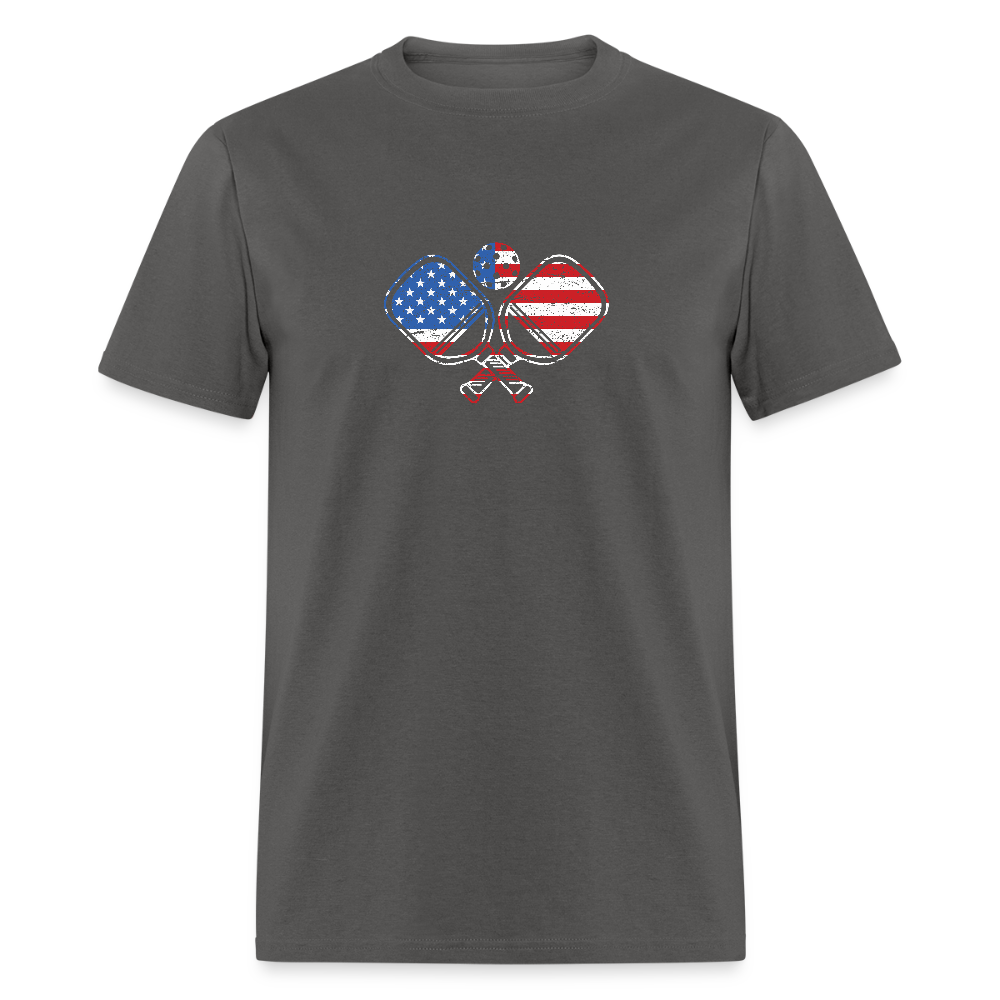 American Flag Pickleball Paddle T-Shirt - charcoal