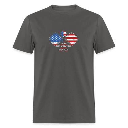 American Flag Pickleball Paddle T-Shirt - charcoal