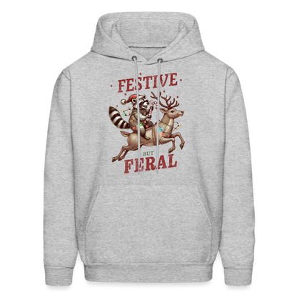 Festive But Feral Raccoon Christmas Hoodie - heather gray