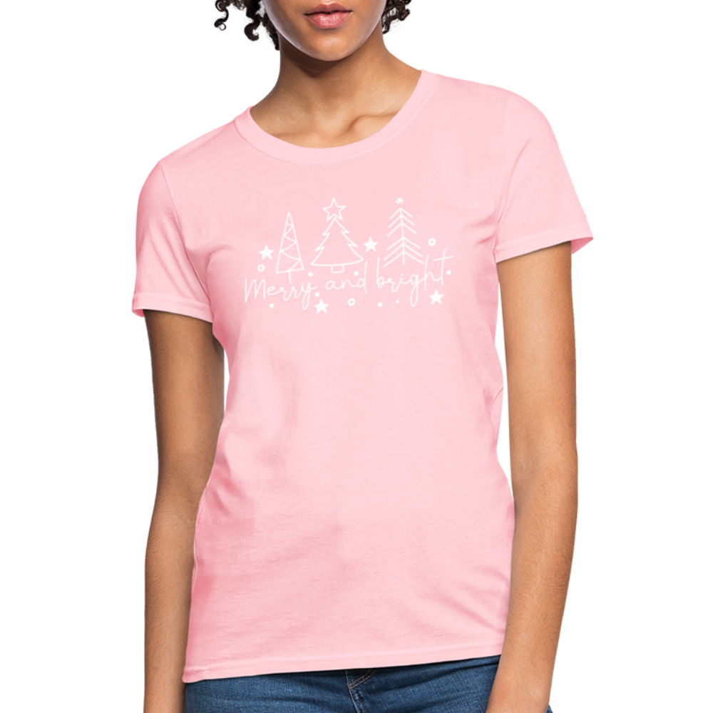 Merry and Bright (Christmas) Women's Contoured T-Shirt - pink