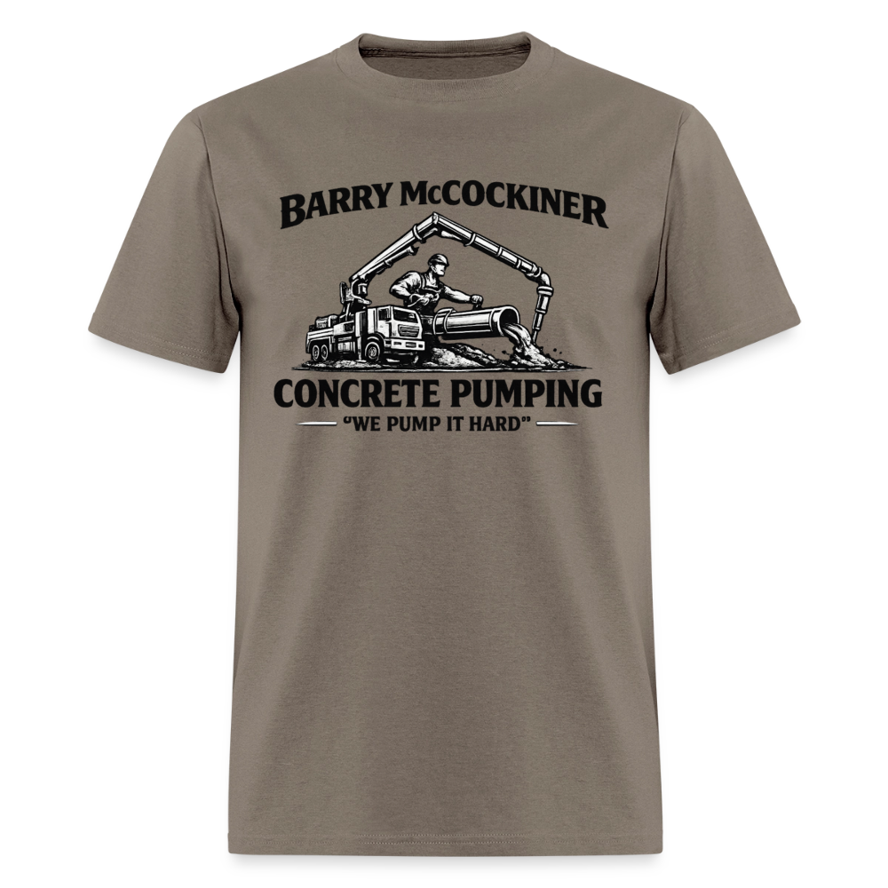 Barry McCockiner Concrete Pumping Funny Tee Color: Safari