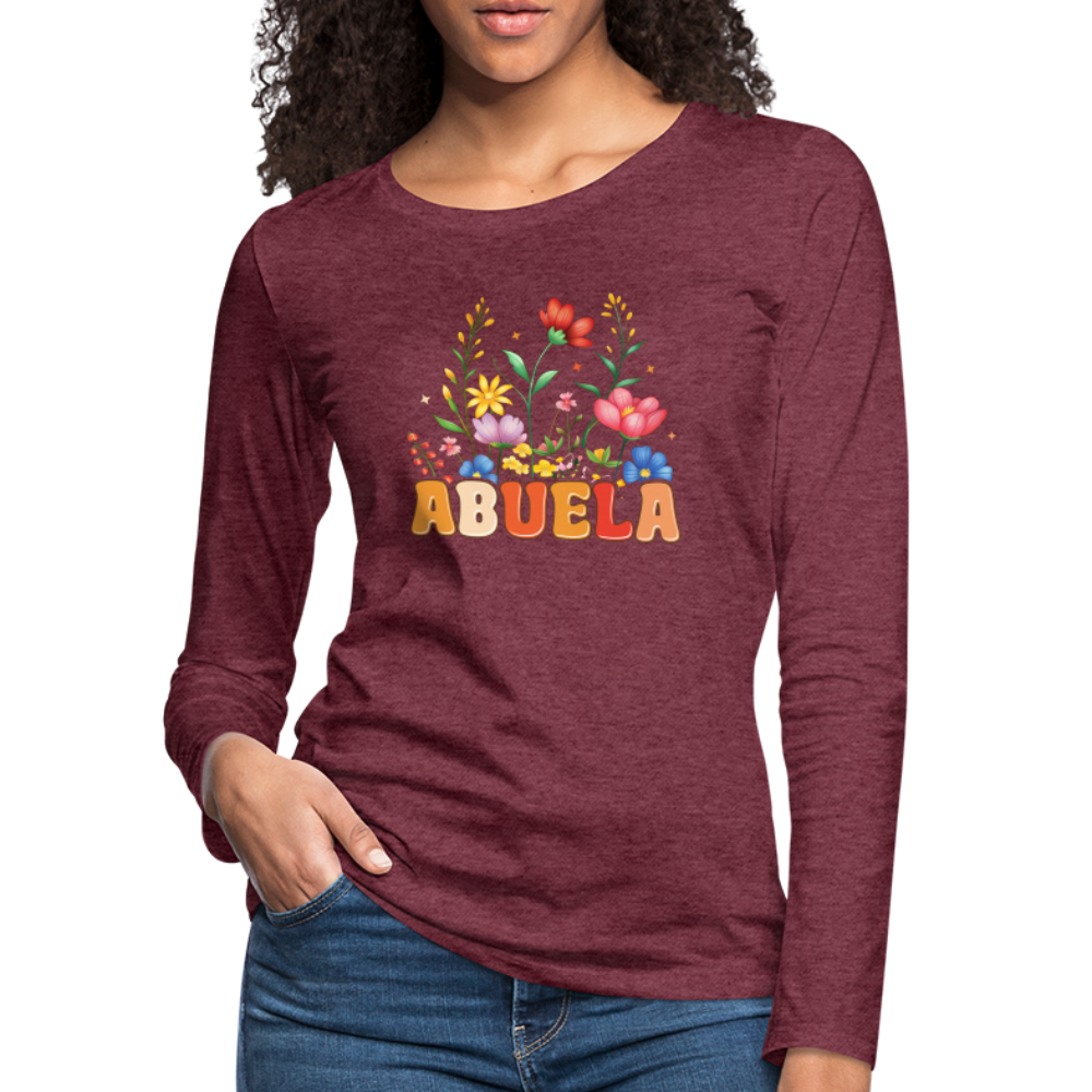 Abuela Premium Long Sleeve T-Shirt with Floral Design - heather burgundy