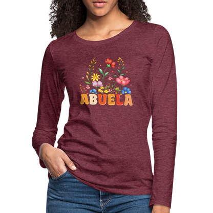 Abuela Premium Long Sleeve T-Shirt with Floral Design - heather burgundy