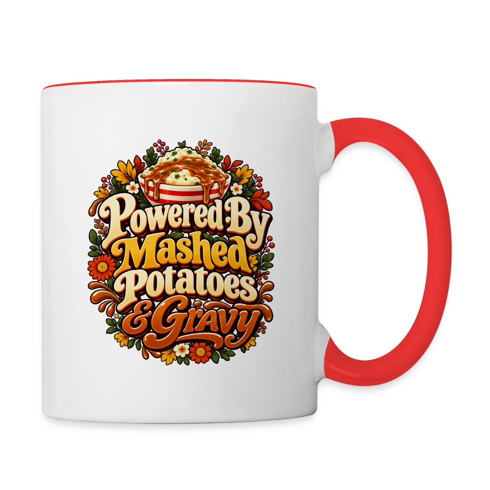 Powered by Mashed Potatoes & Gravy – Fall Floral Coffee Mug - white/red