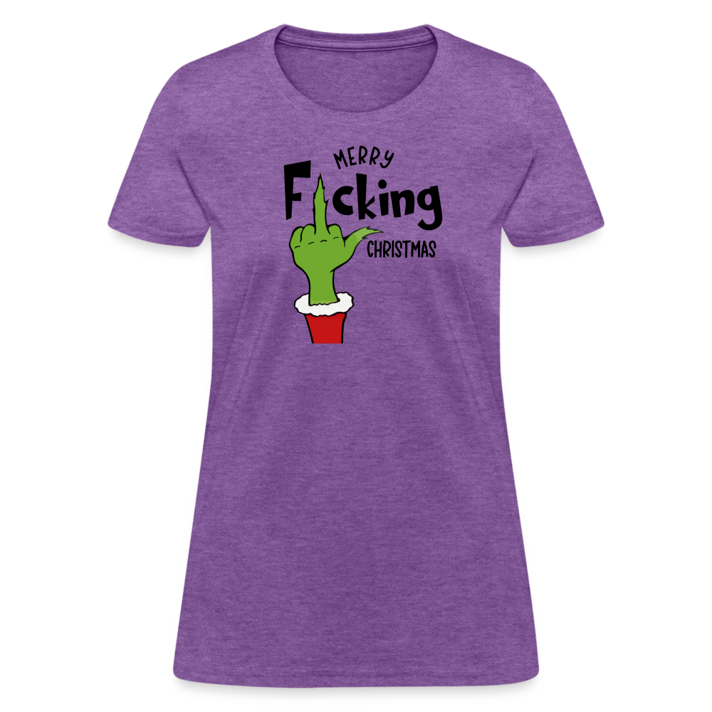 Merry F*cking Christmas grumpy Middle Finger Women's T-Shirt - purple heather