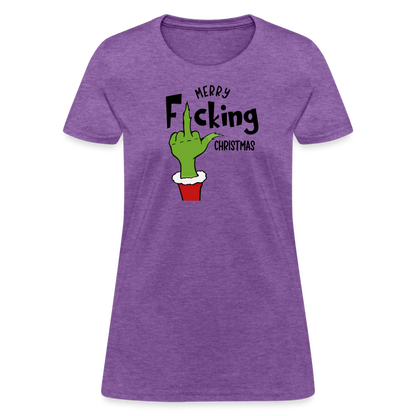 Merry F*cking Christmas grumpy Middle Finger Women's T-Shirt - purple heather