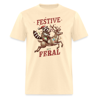 Festive But Feral Raccoon Christmas T-Shirt - natural