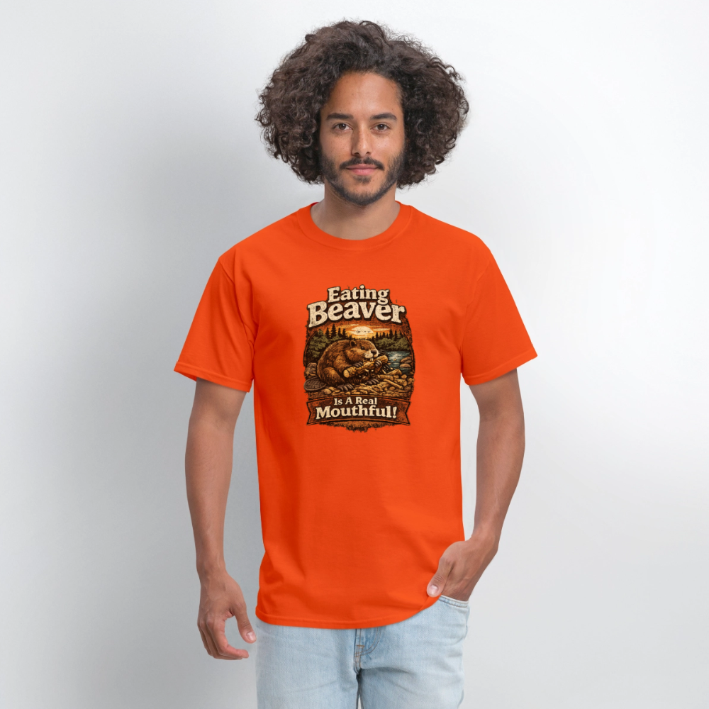 Eating Beaver is a Real Mouthful Funny Adult Humor Tee - orange