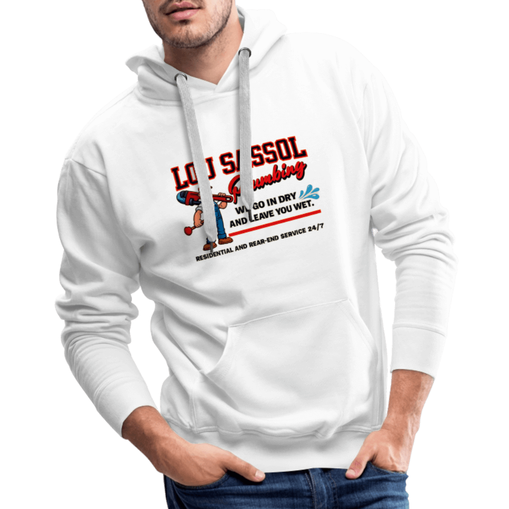 Lou Sassol Plumbing Hoodie – Funny Adult Humor Hoodie for Men Color: white