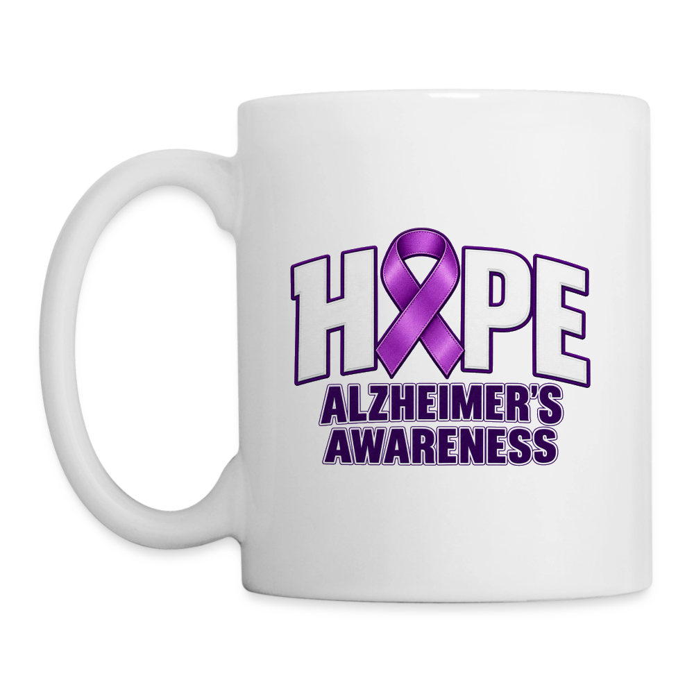 Hope Alzheimer’s Awareness Ceramic Coffee Mug – Purple Ribbon - white