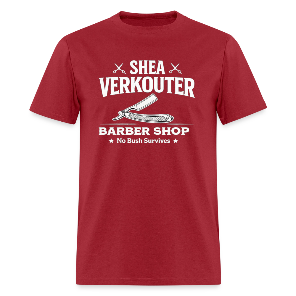 Shea Verkouter Barber Shop Funny Adult Humor T-Shirt Color: Dark Red