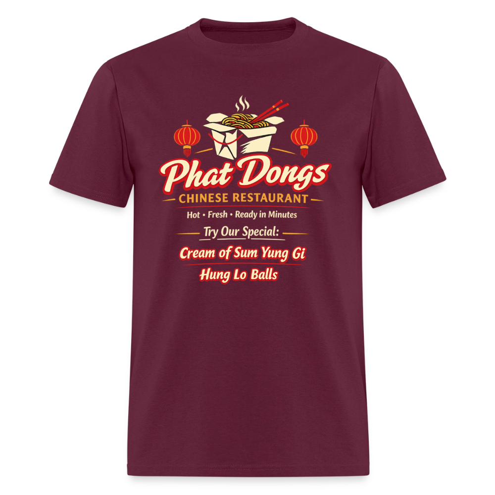 Phat Dongs Funny Chinese Restaurant T-Shirt - burgundy