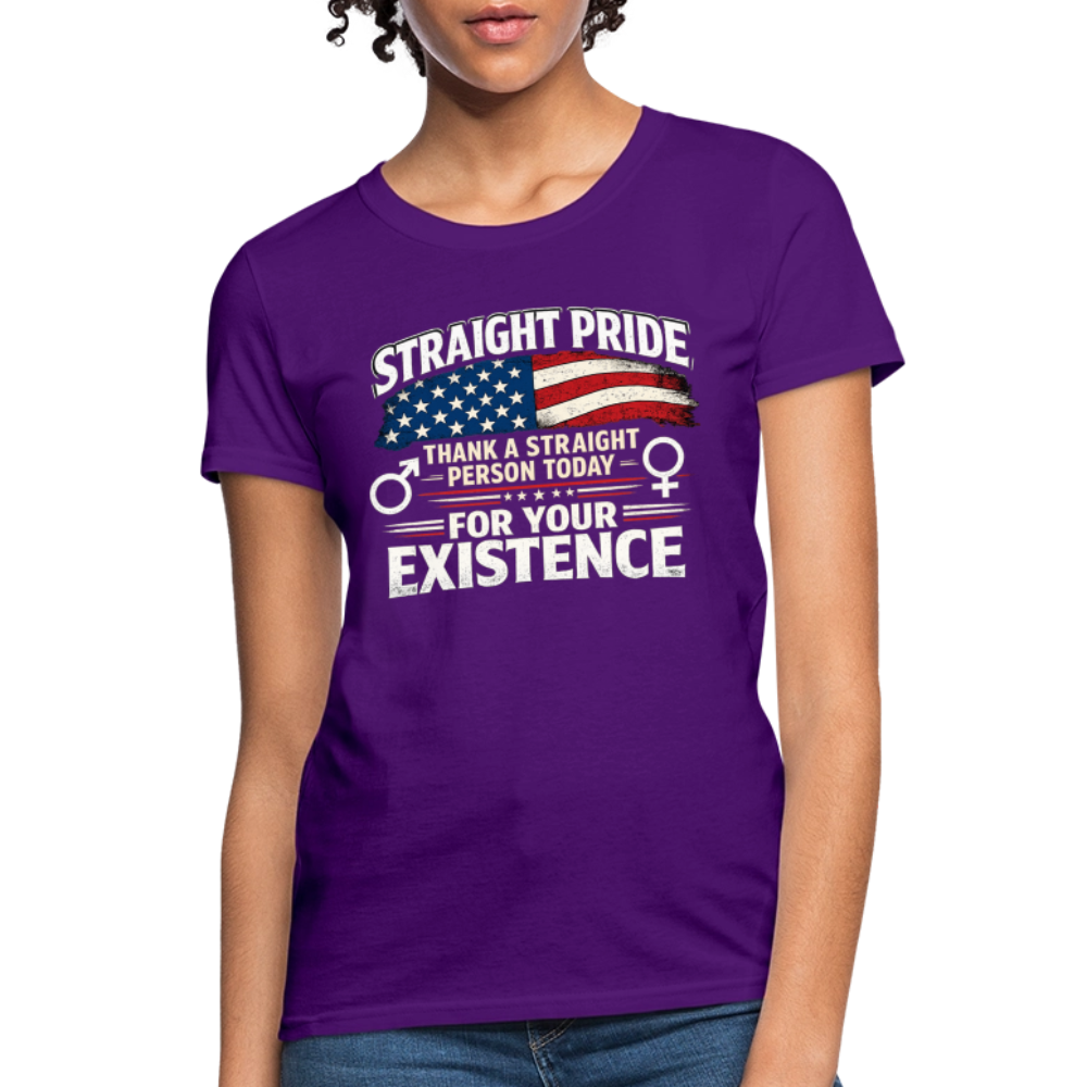 STRAIGHT PRIDE Women’s T-Shirt – Thank a Straight Person Today Color: Purple
