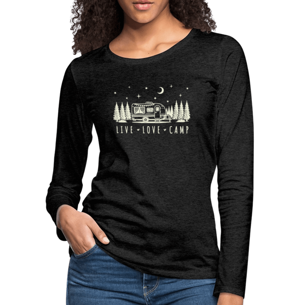 Live Love Camp Women’s Long Sleeve Tee – Night Sky Camper Color: black