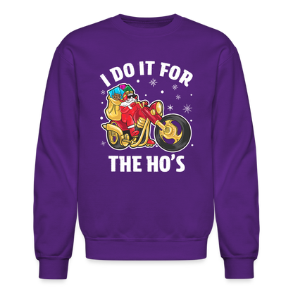 Christmas Biker Santa Riding Motorcycle I Do It For The Ho's Sweatshirt - purple