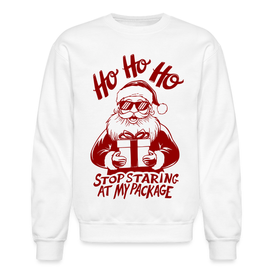 Ho Ho Ho Stop Staring Ay My Package (Funny Christmas Santa) Sweatshirt - white