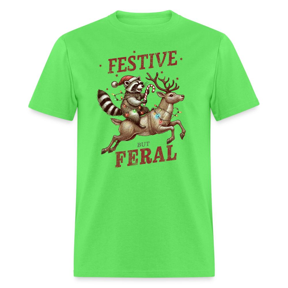 Festive But Feral Raccoon Christmas T-Shirt - kiwi