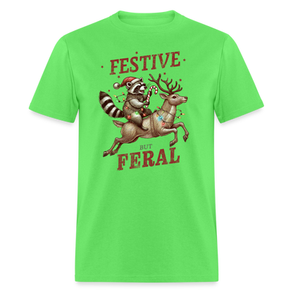 Festive But Feral Raccoon Christmas T-Shirt - kiwi