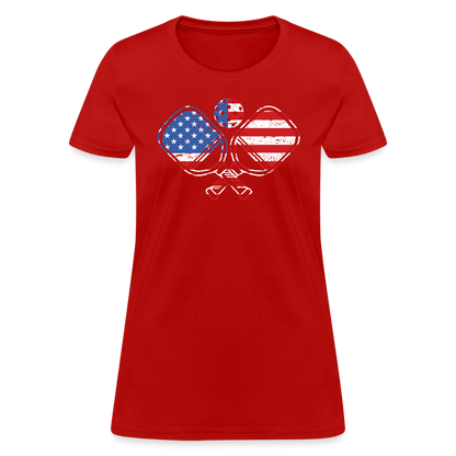 American Flag Pickleball Paddle Women's Contoured T-Shirt - red