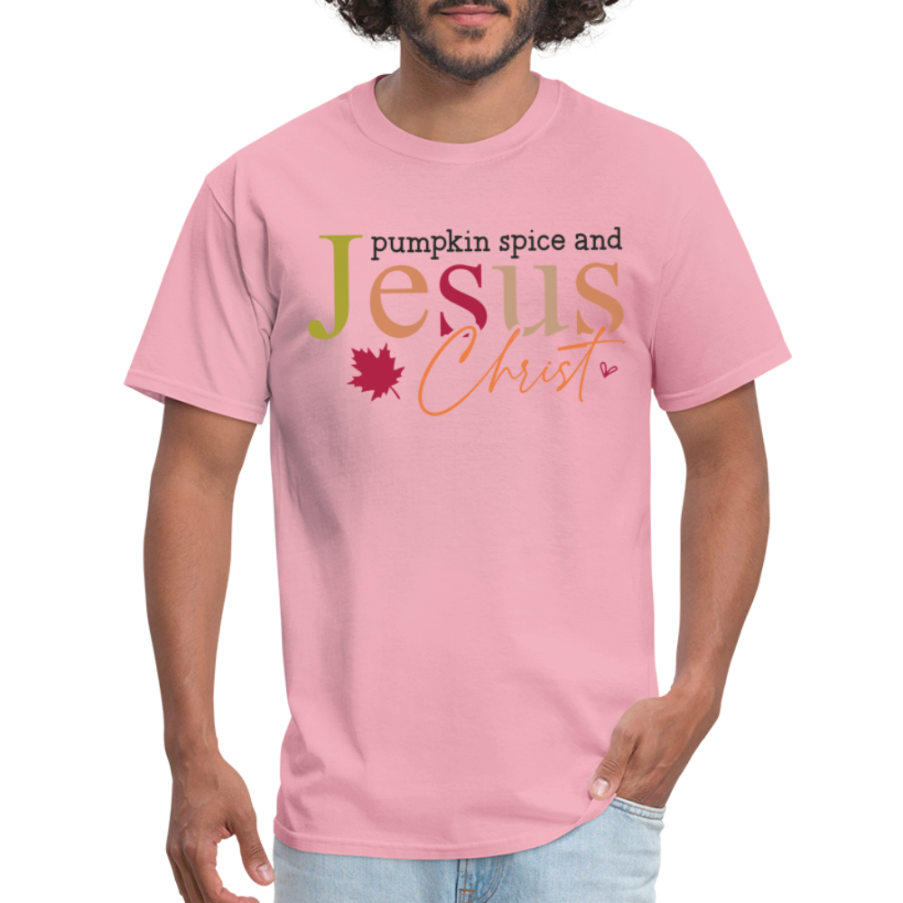 Pumpkin Spice and Jesus Christ T-Shirt - pink