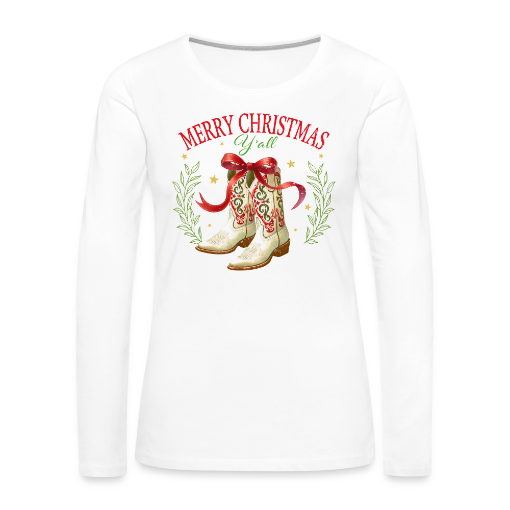 Merry Christmas Y'all Women's Premium Long Sleeve T-Shirt - white