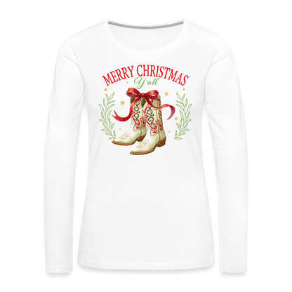 Merry Christmas Y'all Women's Premium Long Sleeve T-Shirt - white