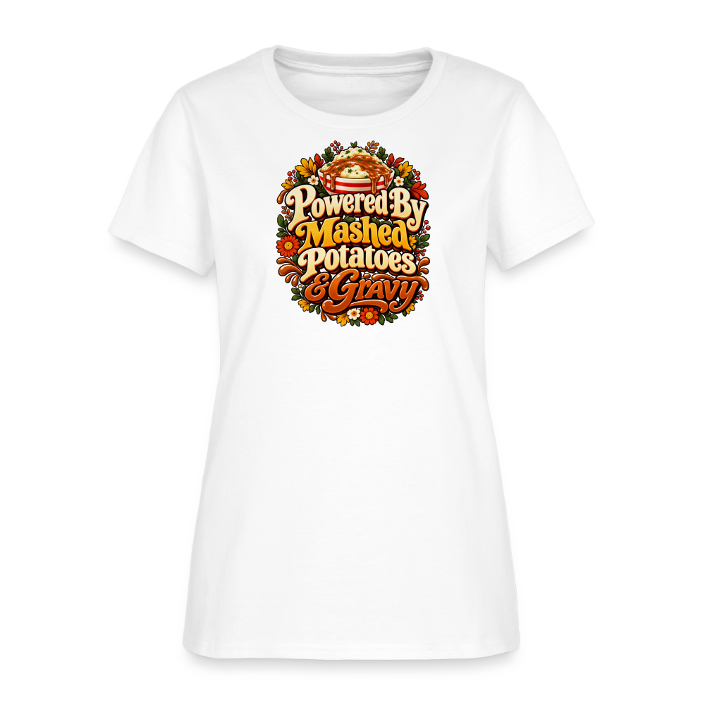 Powered by Mashed Potatoes & Gravy – Fall Floral Women’s T-Shirt - white