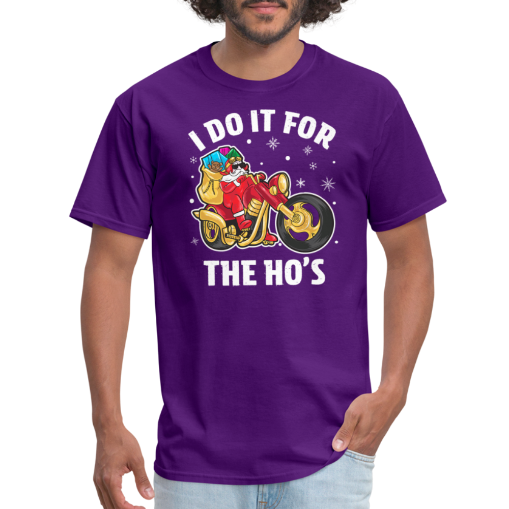 Christmas Biker Santa Riding Motorcycle I Do It For The Ho's T-Shirt - purple