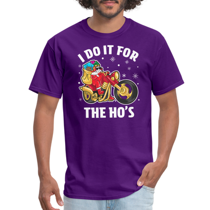 Christmas Biker Santa Riding Motorcycle I Do It For The Ho's T-Shirt - purple