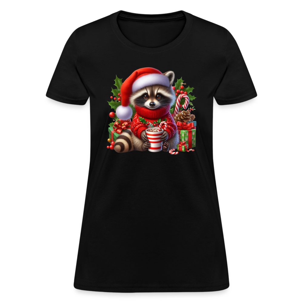 Christmas Cute Feral Raccoon Women's Contoured T-Shirt - black