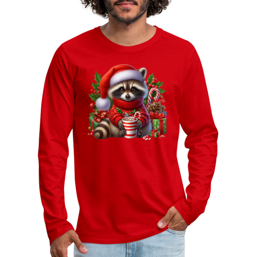 Christmas Cute Feral Raccoon Men's Premium Long Sleeve T-Shirt - red