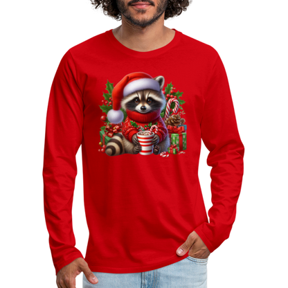 Christmas Cute Feral Raccoon Men's Premium Long Sleeve T-Shirt - red