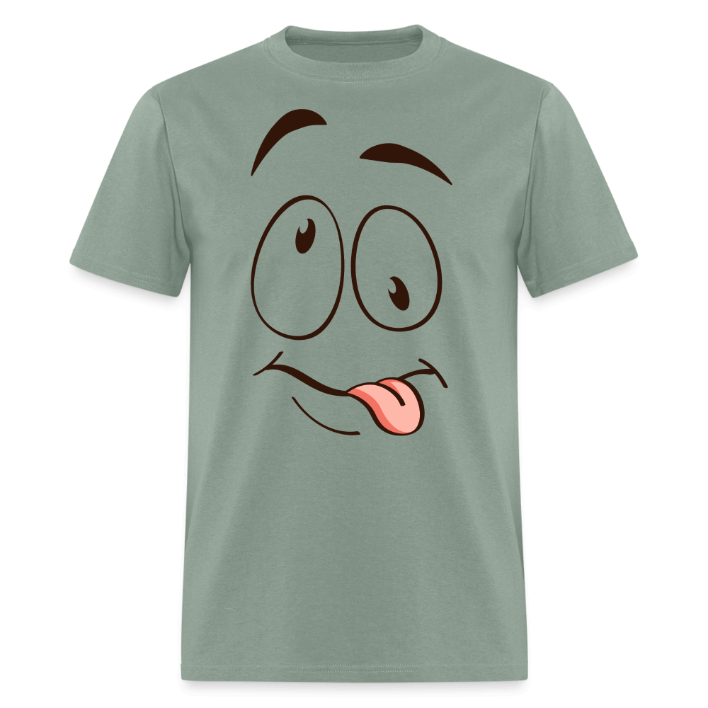 Suggestive Silly Face with Tongue T-Shirt - sage
