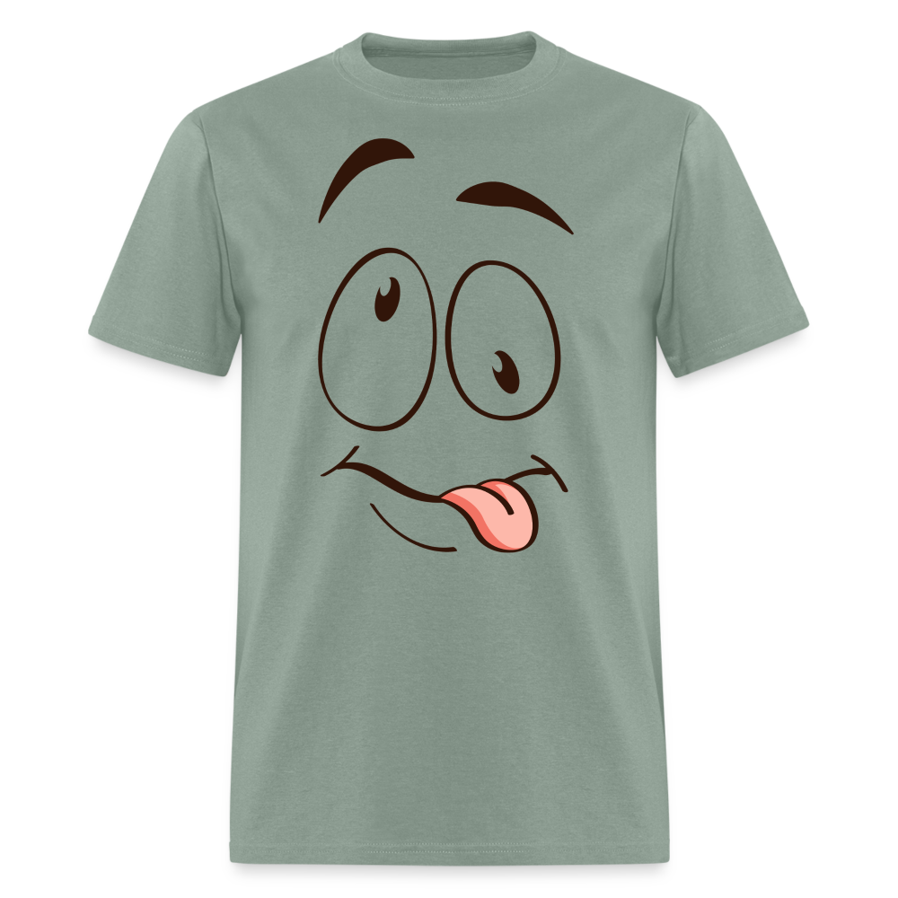 Suggestive Silly Face with Tongue T-Shirt - sage